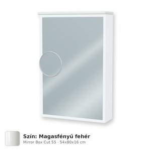 Tboss Mirror Box Cut 55 tükrös felsőszekrény, 1 ajtós, balos nyitás, Magasfényű fehér