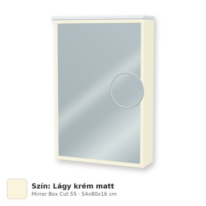 Tboss Mirror Box Cut 55 tükrös felsőszekrény, 1 ajtós, jobbos nyitás, Lágy krém matt