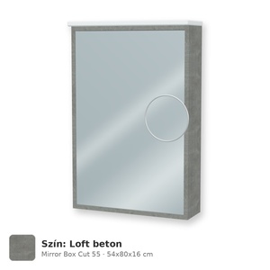Tboss Mirror Box Cut 55 tükrös felsőszekrény, 1 ajtós, jobbos nyitás, Loft beton