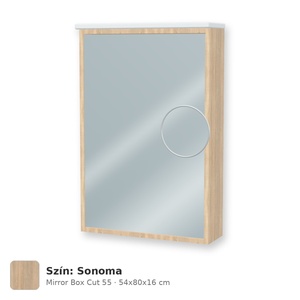 Tboss Mirror Box Cut 55 tükrös felsőszekrény, 1 ajtós, jobbos nyitás, Sonoma