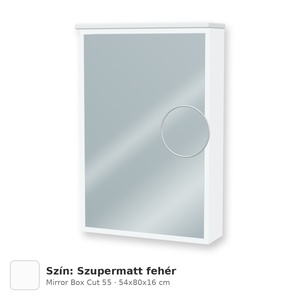 Tboss Mirror Box Cut 55 tükrös felsőszekrény, 1 ajtós, jobbos nyitás, Szupermatt fehér