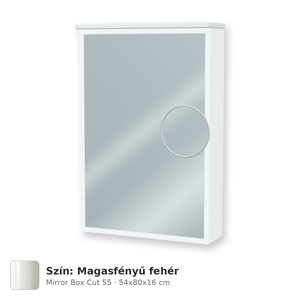 Tboss Mirror Box Cut 55 tükrös felsőszekrény, 1 ajtós, jobbos nyitás, Magasfényű fehér