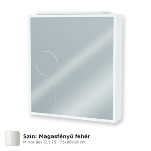 Tboss Mirror Box Cut 75 tükrös felsőszekrény, 2 ajtós, Magasfényű fehér