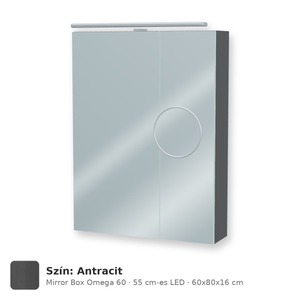 Tboss Mirror Box Omega 60 tükrös felsőszekrény, 2 ajtós, 55 cm-es LED-lámpával, Antracit