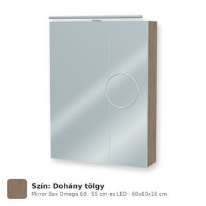 Tboss Mirror Box Omega 60 tükrös felsőszekrény, 2 ajtós, 55 cm-es LED-lámpával, Dohány tölgy