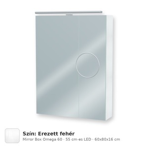 Tboss Mirror Box Omega 60 tükrös felsőszekrény, 2 ajtós, 55 cm-es LED-lámpával, Erezett fehér