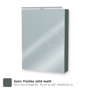 Tboss Mirror Box Omega 60 tükrös felsőszekrény, 2 ajtós, 55 cm-es LED-lámpával, Füstös zöld matt