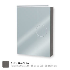 Tboss Mirror Box Omega 60 tükrös felsőszekrény, 2 ajtós, 55 cm-es LED-lámpával, Grafit fa