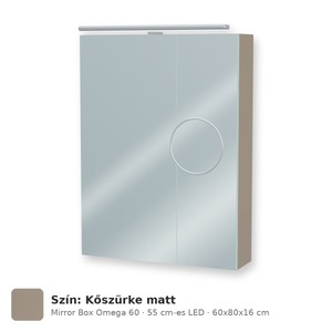 Tboss Mirror Box Omega 60 tükrös felsőszekrény, 2 ajtós, 55 cm-es LED-lámpával, Kőszürke matt