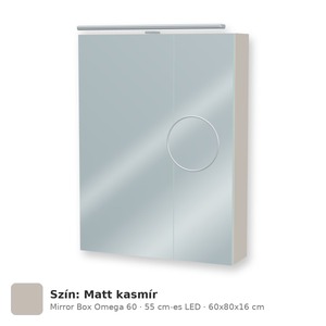 Tboss Mirror Box Omega 60 tükrös felsőszekrény, 2 ajtós, 55 cm-es LED-lámpával, Matt kasmír