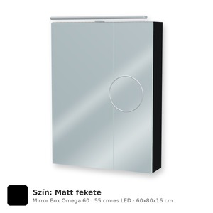 Tboss Mirror Box Omega 60 tükrös felsőszekrény, 2 ajtós, 55 cm-es LED-lámpával, Matt fekete