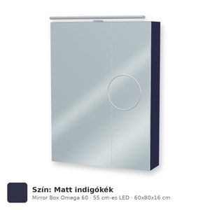 Tboss Mirror Box Omega 60 tükrös felsőszekrény, 2 ajtós, 55 cm-es LED-lámpával, Matt indigókék