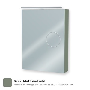 Tboss Mirror Box Omega 60 tükrös felsőszekrény, 2 ajtós, 55 cm-es LED-lámpával, Matt nádzöld