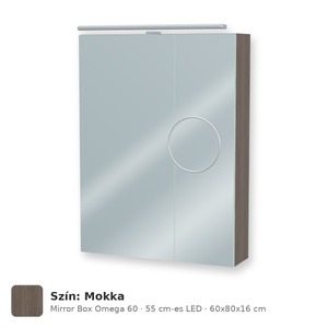 Tboss Mirror Box Omega 60 tükrös felsőszekrény, 2 ajtós, 55 cm-es LED-lámpával, Mokka