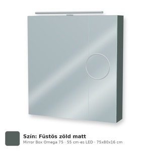 Tboss Mirror Box Omega 75 tükrös felsőszekrény, 2 ajtós, 55 cm-es LED-lámpával, Füstös zöld matt