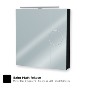Tboss Mirror Box Omega 75 tükrös felsőszekrény, 2 ajtós, 55 cm-es LED-lámpával, Matt fekete