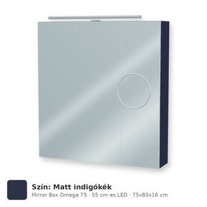Tboss Mirror Box Omega 75 tükrös felsőszekrény, 2 ajtós, 55 cm-es LED-lámpával, Matt indigókék