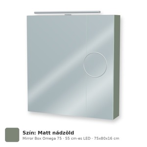 Tboss Mirror Box Omega 75 tükrös felsőszekrény, 2 ajtós, 55 cm-es LED-lámpával, Matt nádzöld
