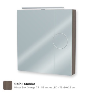 Tboss Mirror Box Omega 75 tükrös felsőszekrény, 2 ajtós, 55 cm-es LED-lámpával, Mokka