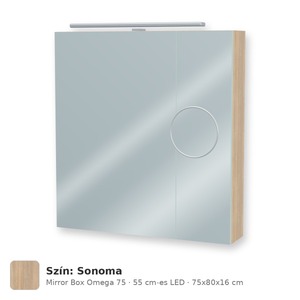Tboss Mirror Box Omega 75 tükrös felsőszekrény, 2 ajtós, 55 cm-es LED-lámpával, Sonoma