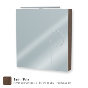 Tboss Mirror Box Omega 75 tükrös felsőszekrény, 2 ajtós, 55 cm-es LED-lámpával, Tuja