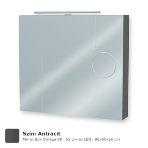 Tboss Mirror Box Omega 90 tükrös felsőszekrény, 3 ajtós, 55 cm-es LED-lámpával, Antracit