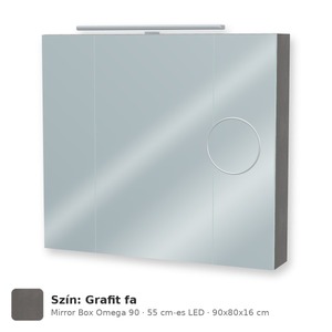 Tboss Mirror Box Omega 90 tükrös felsőszekrény, 3 ajtós, 55 cm-es LED-lámpával, Grafit fa