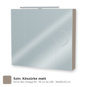 Tboss Mirror Box Omega 90 tükrös felsőszekrény, 3 ajtós, 55 cm-es LED-lámpával, Kőszürke matt