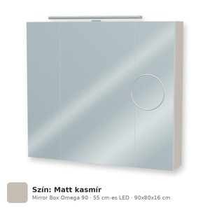 Tboss Mirror Box Omega 90 tükrös felsőszekrény, 3 ajtós, 55 cm-es LED-lámpával, Matt kasmír