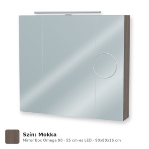 Tboss Mirror Box Omega 90 tükrös felsőszekrény, 3 ajtós, 55 cm-es LED-lámpával, Mokka