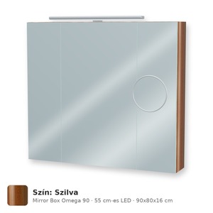 Tboss Mirror Box Omega 90 tükrös felsőszekrény, 3 ajtós, 55 cm-es LED-lámpával, Szilva