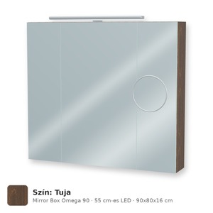 Tboss Mirror Box Omega 90 tükrös felsőszekrény, 3 ajtós, 55 cm-es LED-lámpával, Tuja