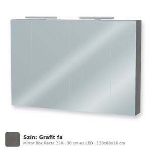 Tboss Mirror Box Recta 120 tükrös felsőszekrény, 4 ajtós, 30 cm-es LED-lámpával, Grafit fa