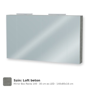 Tboss Mirror Box Recta 140 tükrös felsőszekrény, 4 ajtós, 30 cm-es LED-lámpával, Loft beton