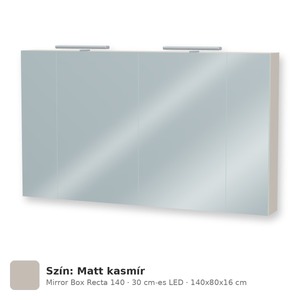 Tboss Mirror Box Recta 140 tükrös felsőszekrény, 4 ajtós, 30 cm-es LED-lámpával, Matt kasmír