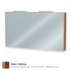 Tboss Mirror Box Recta 140 tükrös felsőszekrény, 4 ajtós, 30 cm-es LED-lámpával, Szilva