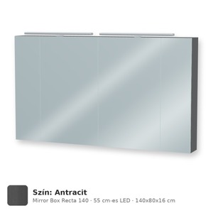 Tboss Mirror Box Recta 140 tükrös felsőszekrény, 4 ajtós, 55 cm-es LED-lámpával, Antracit