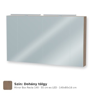 Tboss Mirror Box Recta 140 tükrös felsőszekrény, 4 ajtós, 55 cm-es LED-lámpával, Dohány tölgy