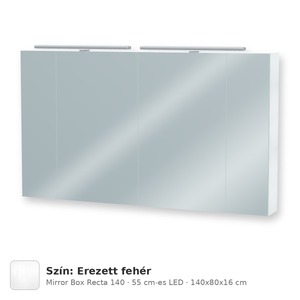 Tboss Mirror Box Recta 140 tükrös felsőszekrény, 4 ajtós, 55 cm-es LED-lámpával, Erezett fehér