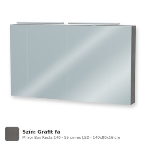 Tboss Mirror Box Recta 140 tükrös felsőszekrény, 4 ajtós, 55 cm-es LED-lámpával, Grafit fa