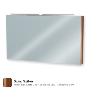 Tboss Mirror Box Recta 140 tükrös felsőszekrény, 4 ajtós, 55 cm-es LED-lámpával, Szilva