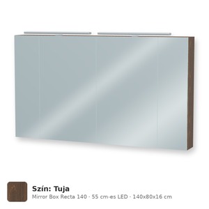 Tboss Mirror Box Recta 140 tükrös felsőszekrény, 4 ajtós, 55 cm-es LED-lámpával, Tuja
