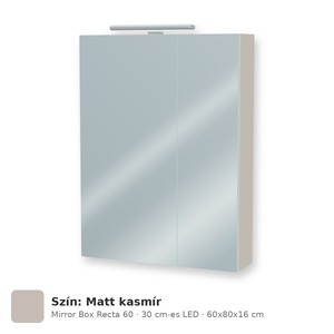 Tboss Mirror Box Recta 60 tükrös felsőszekrény, 2 ajtós, 30 cm-es LED-lámpával, Matt kasmír