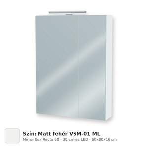 Tboss Mirror Box Recta 60 tükrös felsőszekrény, 2 ajtós, 30 cm-es LED-lámpával, Matt fehér VSM-01 ML