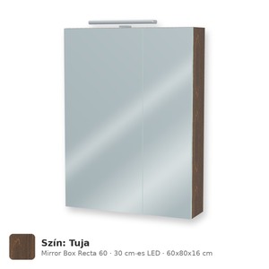 Tboss Mirror Box Recta 60 tükrös felsőszekrény, 2 ajtós, 30 cm-es LED-lámpával, Tuja