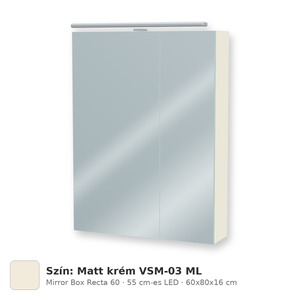Tboss Mirror Box Recta 60 tükrös felsőszekrény, 2 ajtós, 55 cm-es LED-lámpával, Matt krém VSM-03 ML