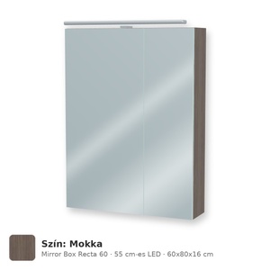 Tboss Mirror Box Recta 60 tükrös felsőszekrény, 2 ajtós, 55 cm-es LED-lámpával, Mokka