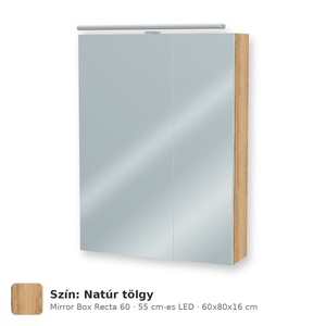 Tboss Mirror Box Recta 60 tükrös felsőszekrény, 2 ajtós, 55 cm-es LED-lámpával, Natúr tölgy