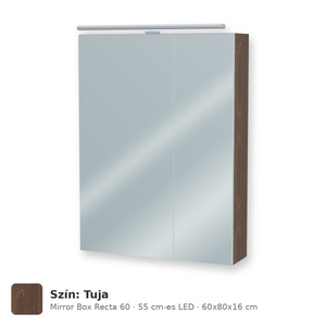 Tboss Mirror Box Recta 60 tükrös felsőszekrény, 2 ajtós, 55 cm-es LED-lámpával, Tuja