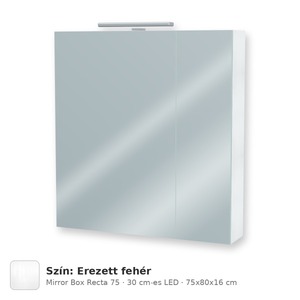 Tboss Mirror Box Recta 75 tükrös felsőszekrény, 2 ajtós, 30 cm-es LED-lámpával, Erezett fehér